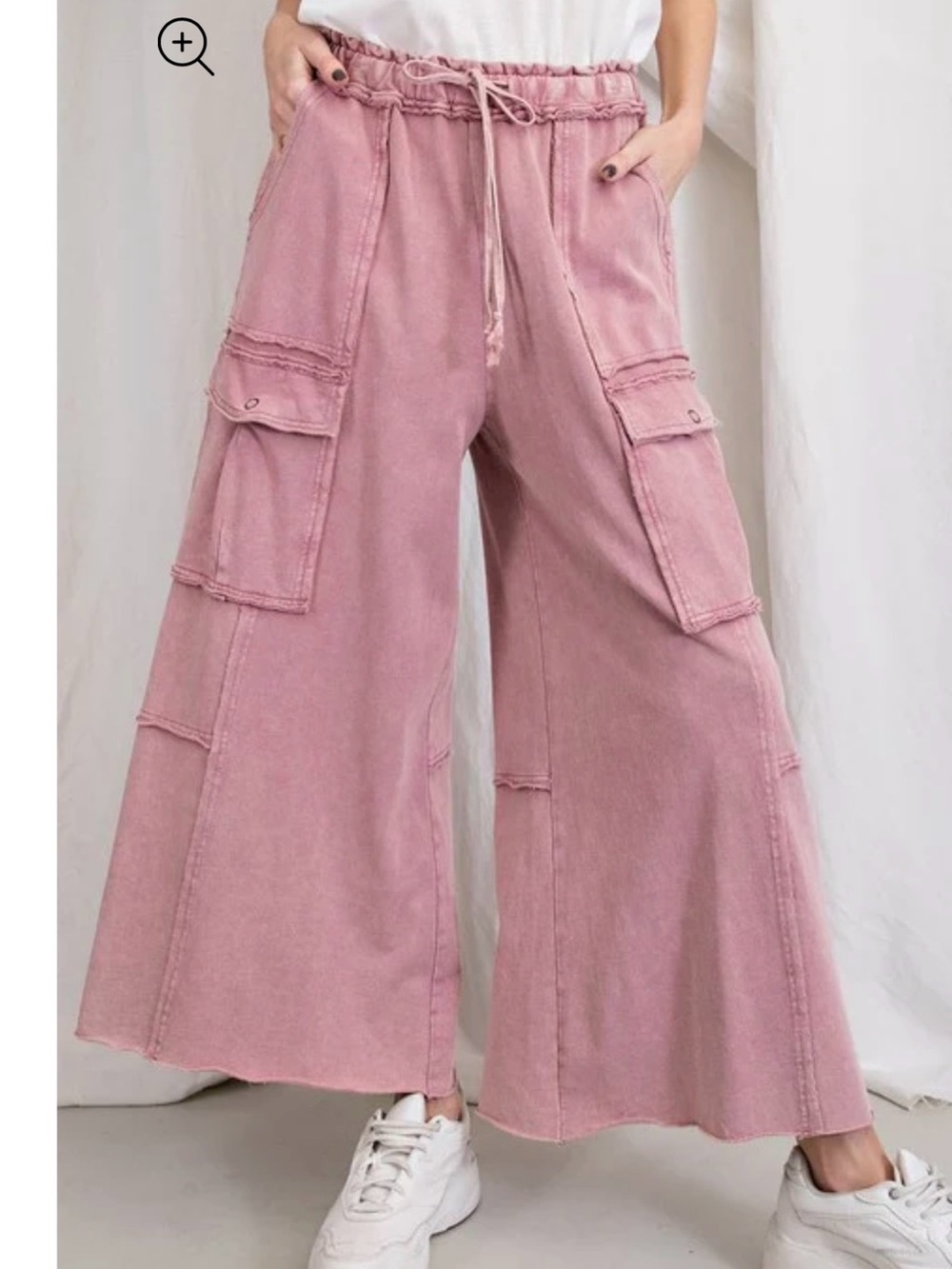 easel Wide-Leg Cargo Utility Lagenlook Pants in Dusty Mauve Large